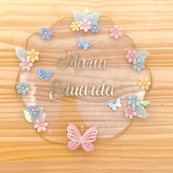Enfeite Porta Maternidade Floral Acrílico