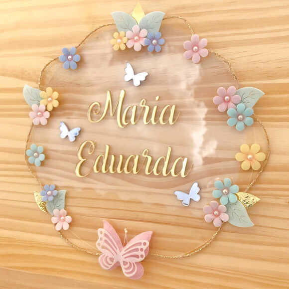 Enfeite Porta Maternidade Floral Acrílico
