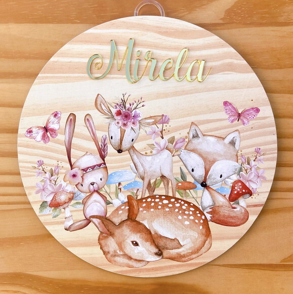 Enfeite Porta Maternidade Floresta mdf e Espelho