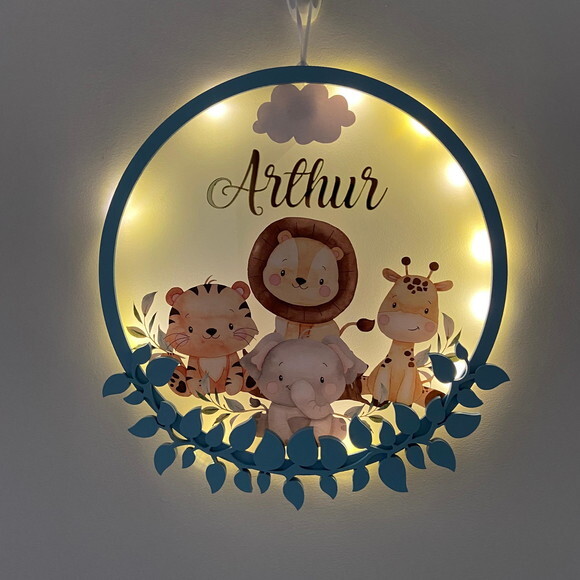 Enfeite Porta Maternidade Led Safari Acrílico e Espelho