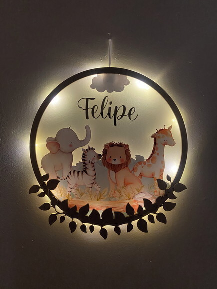Enfeite Porta Maternidade Safari Acrílico e Espelho Led