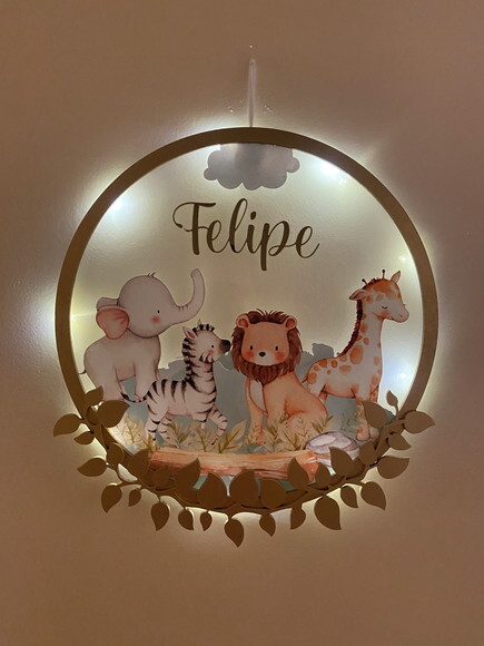 Enfeite Porta Maternidade Safari Acrílico e Espelho Led