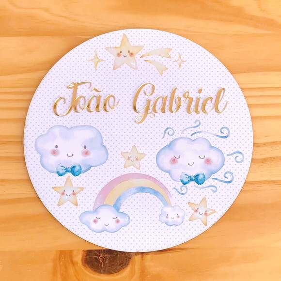 Placa Enfeite Porta Maternidade Céu MDF Nome Espelho