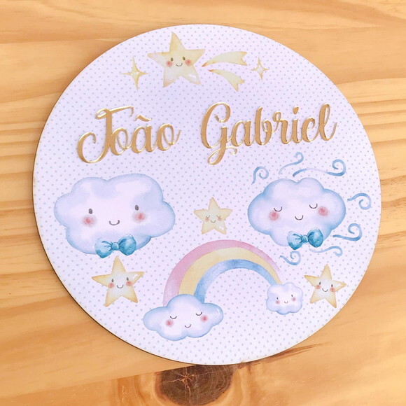 Placa Enfeite Porta Maternidade Céu MDF Nome Espelho