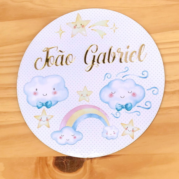 Placa Enfeite Porta Maternidade Céu MDF Nome Espelho