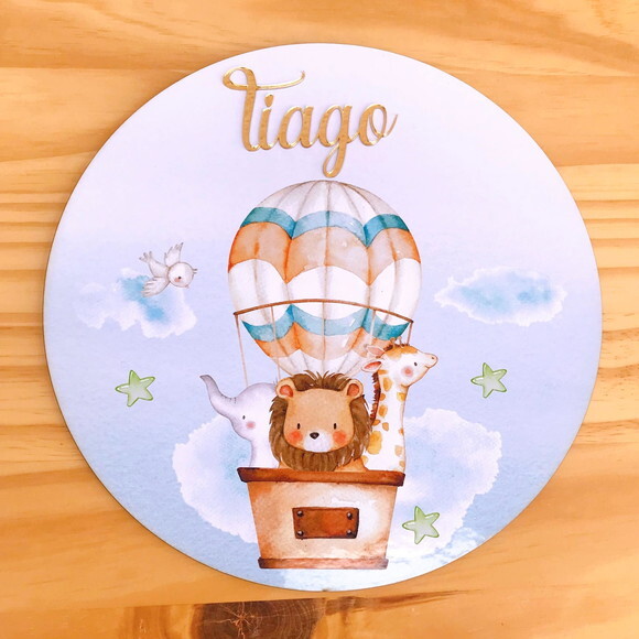 Placa Porta Maternidade Balão MDF Nome Espelho