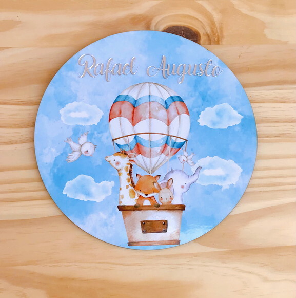 Placa Porta Maternidade Balão MDF Nome Espelho