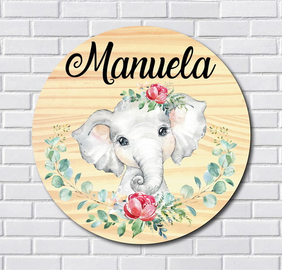 Placa Porta Maternidade Elefantinha MDF Nome Espelho