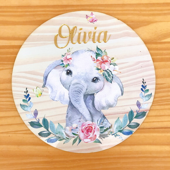 Placa Porta Maternidade Elefantinha MDF Nome Espelhado