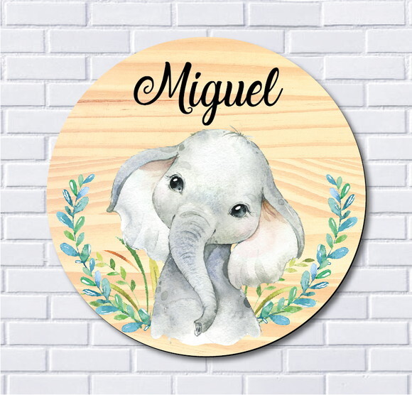 Placa Porta Maternidade Elefantinho MDF Nome Espelho