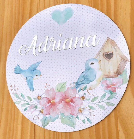 Placa Porta Maternidade Jardim MDF Nome Espelhado
