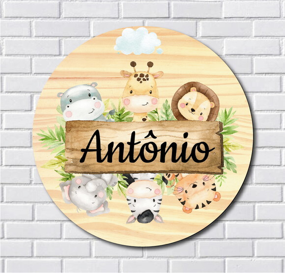 Placa Porta Maternidade Jipe Safari MDF Nome Espelho