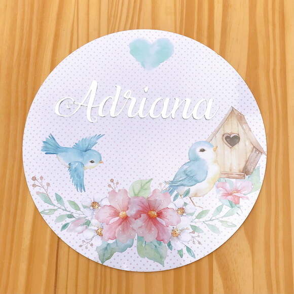 Placa Porta Maternidade Jardim MDF Nome Espelhado