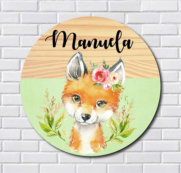 Placa Porta Maternidade Raposa MDF Nome Espelho