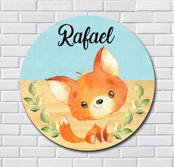 Placa Porta Maternidade Raposa MDF Nome Espelho