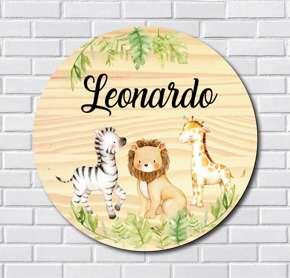 Placa Porta Maternidade Safari MDF Nome Espelho