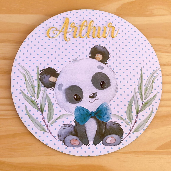 Placa Porta Maternidade Ursinha Panda MDF Nome Espelho