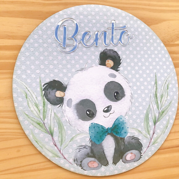 Placa Porta Maternidade Ursinho Panda Nome Espelhado mdf