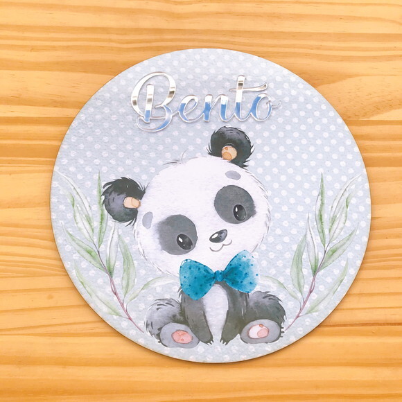 Placa Porta Maternidade Ursinho Panda Nome Espelhado mdf