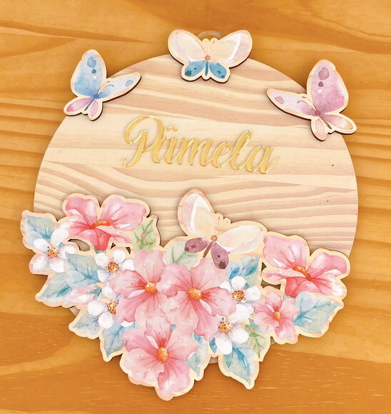 Porta Maternidade 3d Borboletas Mdf Nome Espelho