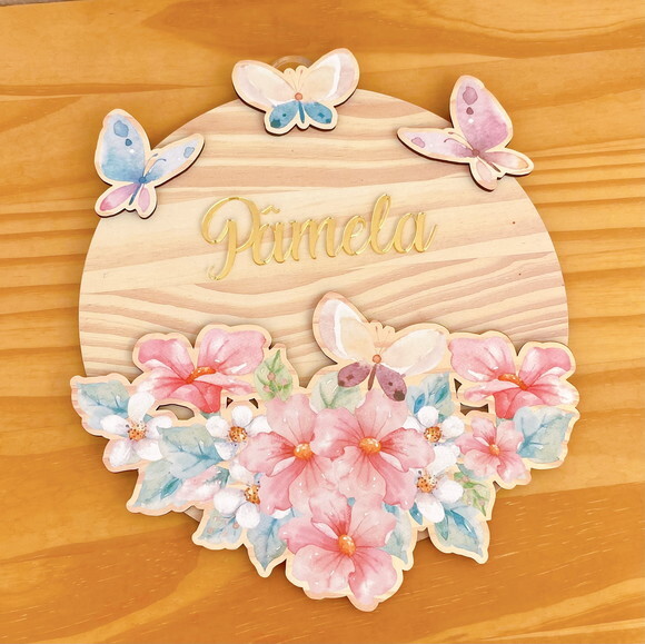 Porta Maternidade 3d Borboletas Mdf Nome Espelho