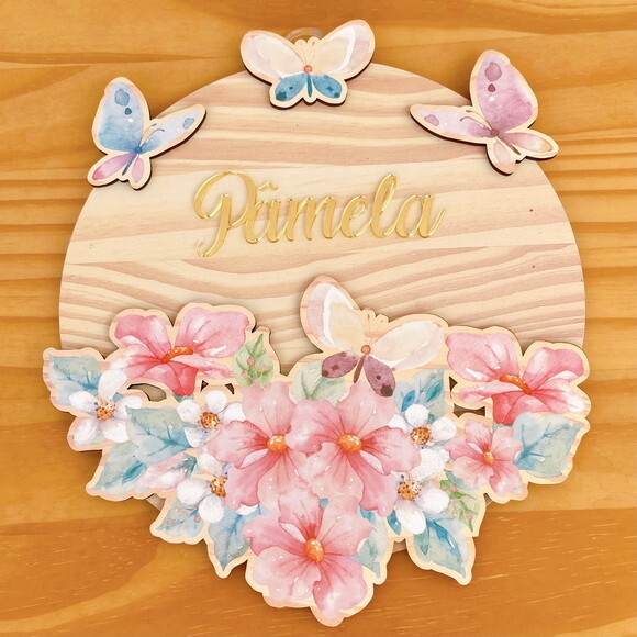 Porta Maternidade 3d Borboletas Mdf Nome Espelho