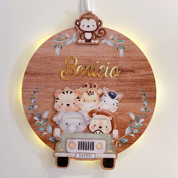 Porta Maternidade 3d Jipe Safari Led e Espelho