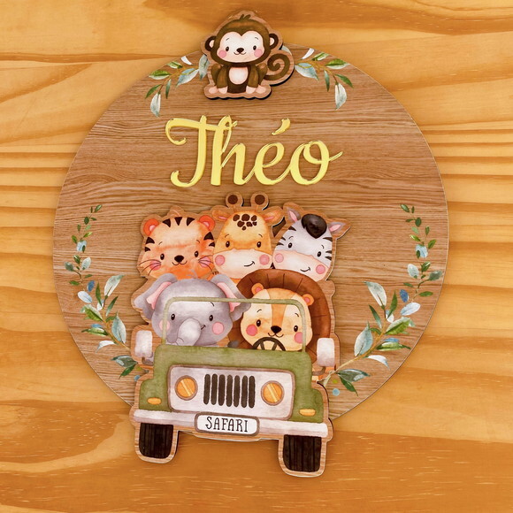 Porta Maternidade 3d Jipe Safari mdf Nome Espelho