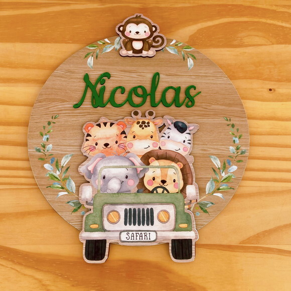 Porta Maternidade 3d Jipe Safari mdf Nome Espelho