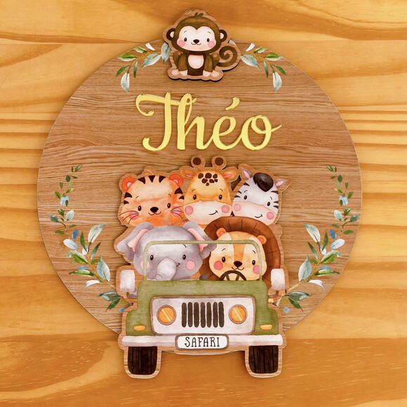 Porta Maternidade 3d Jipe Safari mdf Nome Espelho