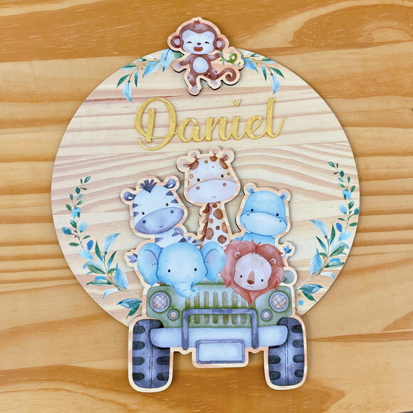 Porta Maternidade 3d Jipe Safari mdf Nome Espelho