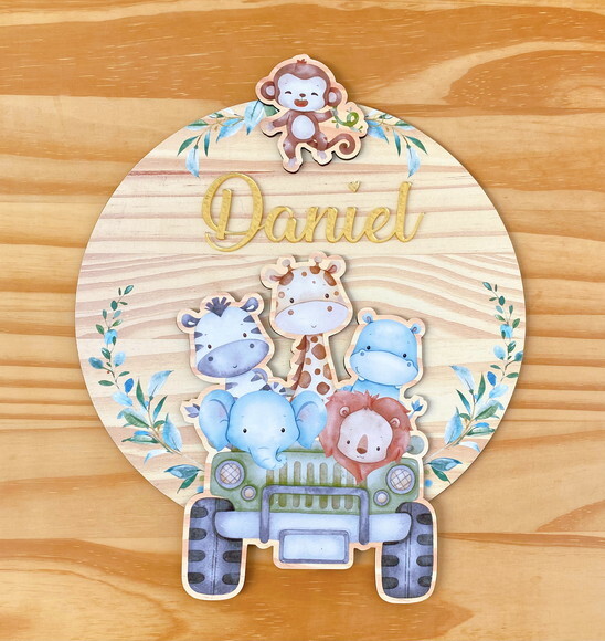 Porta Maternidade 3d Jipe Safari mdf Nome Espelho