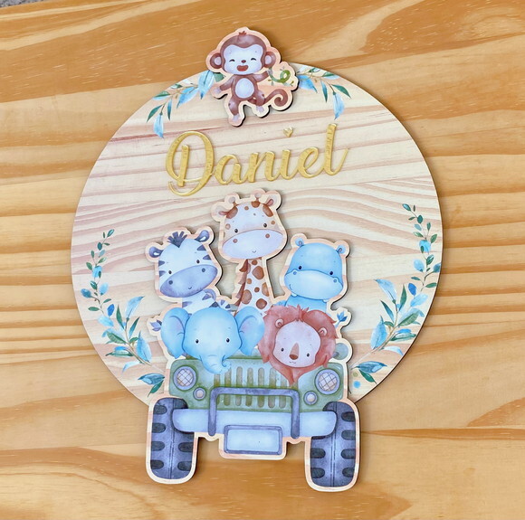 Porta Maternidade 3d Jipe Safari mdf Nome Espelho