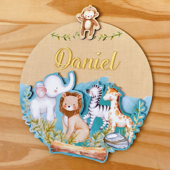 Porta Maternidade 3d Safari mdf Nome Espelho