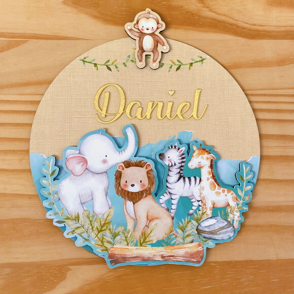 Porta Maternidade 3d Safari mdf Nome Espelho