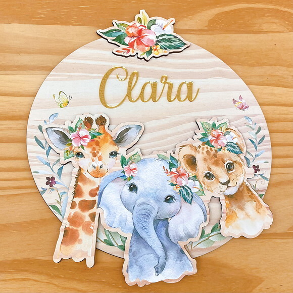 Porta Maternidade 3d Safari mdf Nome Espelho