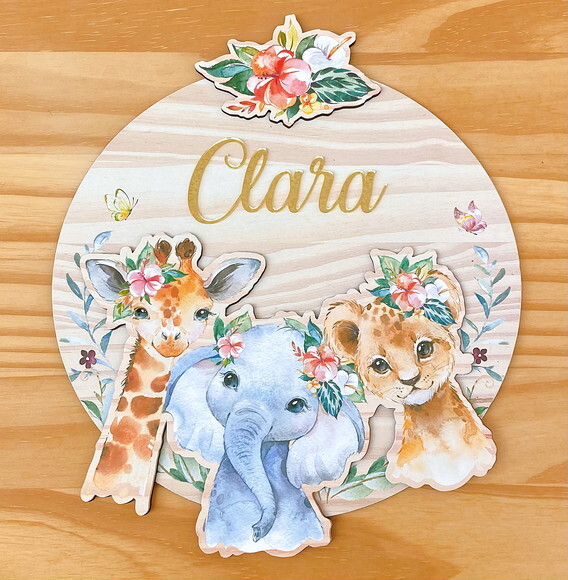 Porta Maternidade 3d Safari mdf Nome Espelho