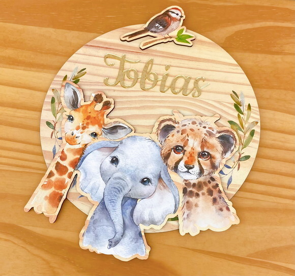 Porta Maternidade 3d Safari mdf Nome Espelho
