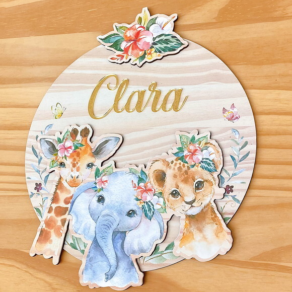 Porta Maternidade 3d Safari mdf Nome Espelho