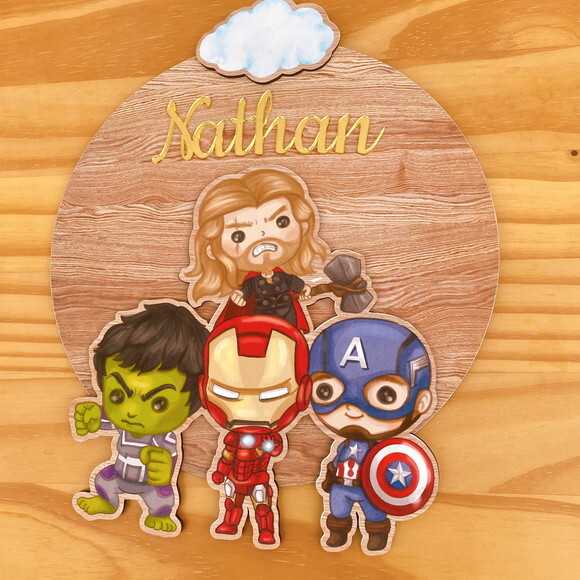Porta Maternidade 3d Vingadores mdf Nome Espelho