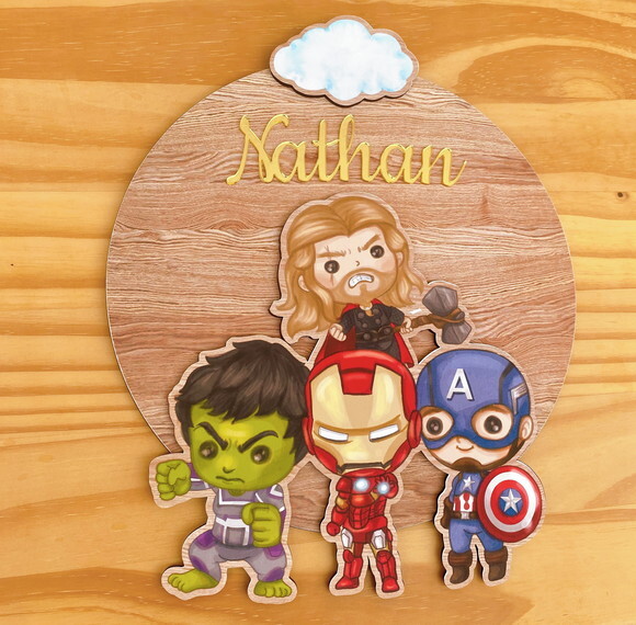 Porta Maternidade 3d Vingadores mdf Nome Espelho