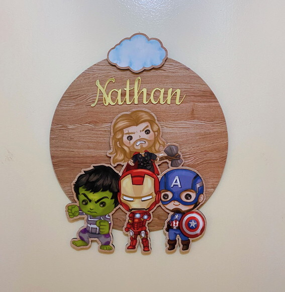 Porta Maternidade 3d Vingadores mdf Nome Espelho