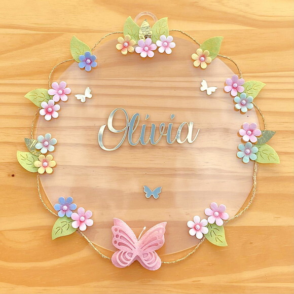 Porta Maternidade Acrílico Floral e Espelho