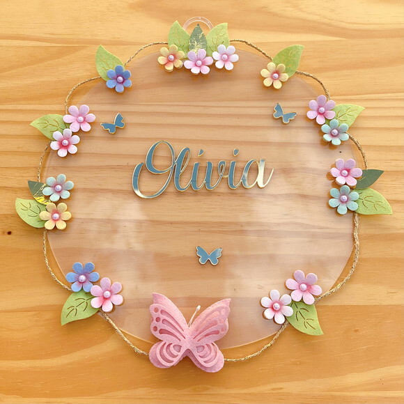 Porta Maternidade Acrílico Floral e Espelho