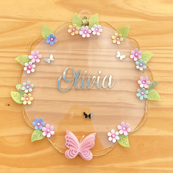 Porta Maternidade Acrílico Floral e Espelho