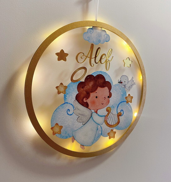 Porta Maternidade Anjinho Acrílico e Led