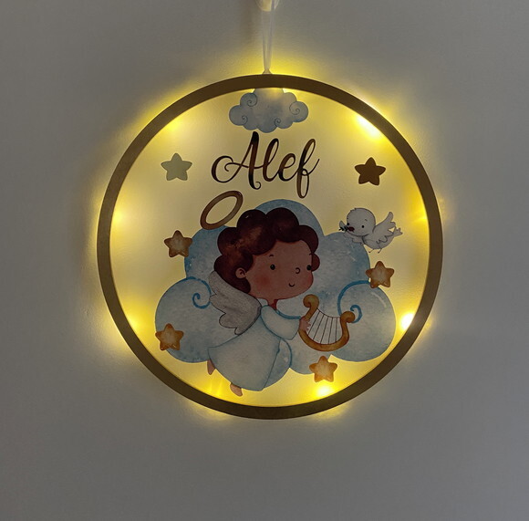 Porta Maternidade Anjinho Acrílico e Led