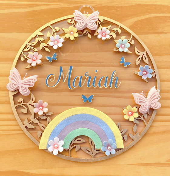 Porta Maternidade Arco Iris Acrílico e Espelho