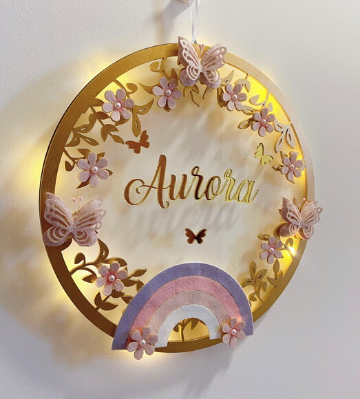 Porta Maternidade Arco Íris Led Acrílico e Espelho