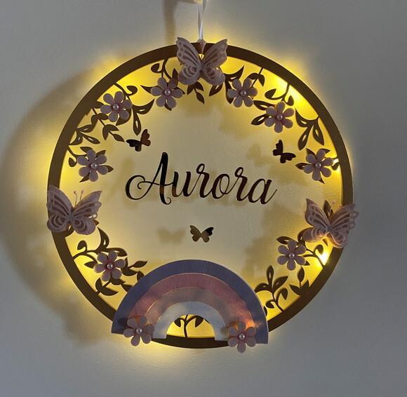 Porta Maternidade Arco Íris Led Acrílico e Espelho